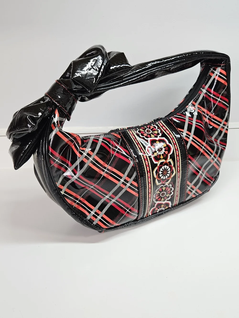 Vera Bradley Frill Pirouette Black Red Bow Shoulder Tote Handbag Purse